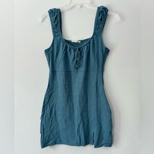 L.A. Hearts by PacSun Teal Linen Dress with Side Zipper, Ruffled Straps